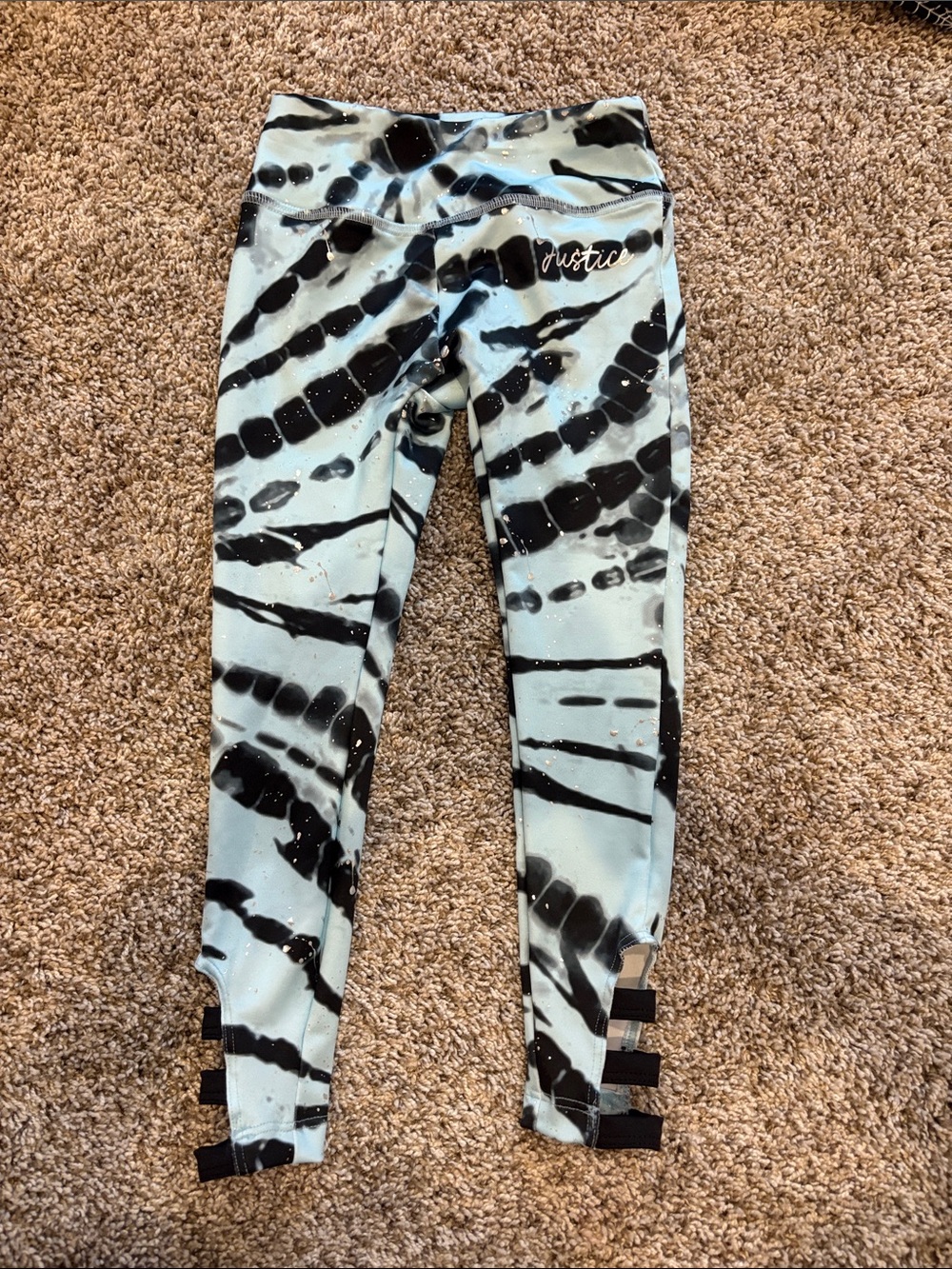 Justice Girls Black & Light Blue Tie-Dye Strappy Leggings